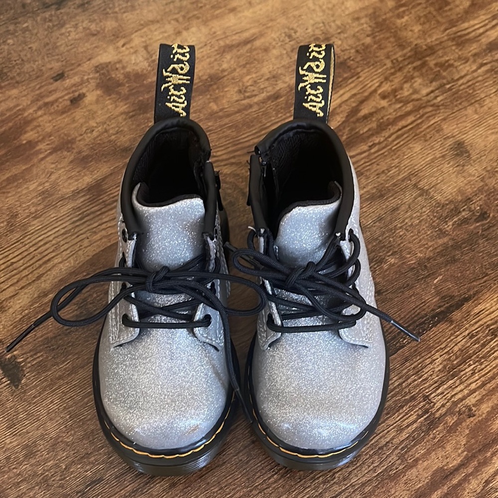 Dr. Martens infant/toddler boots in silver glitter.  Size 6